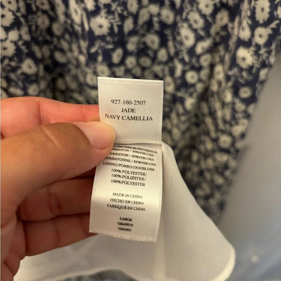 Rails Jade navy Ditsy Floral Print Tie Front Long Sleeve Dress L - Picture 7 of 7